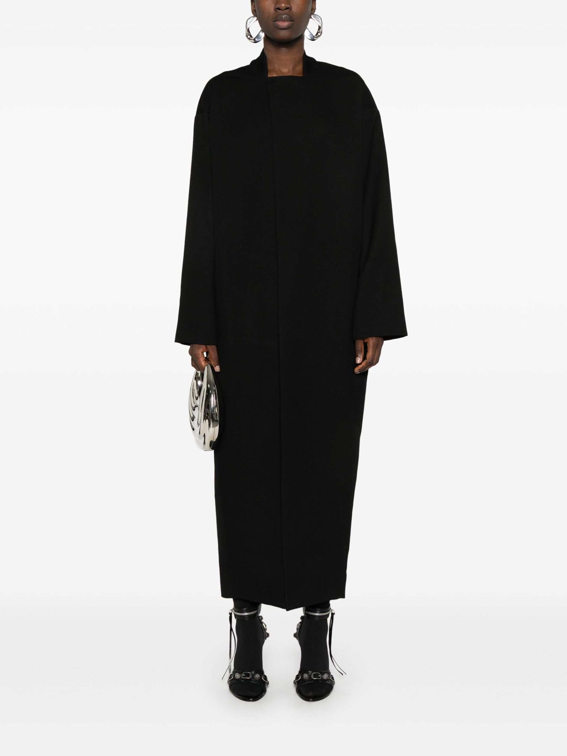 Black Wool Cocoon Coat - 2