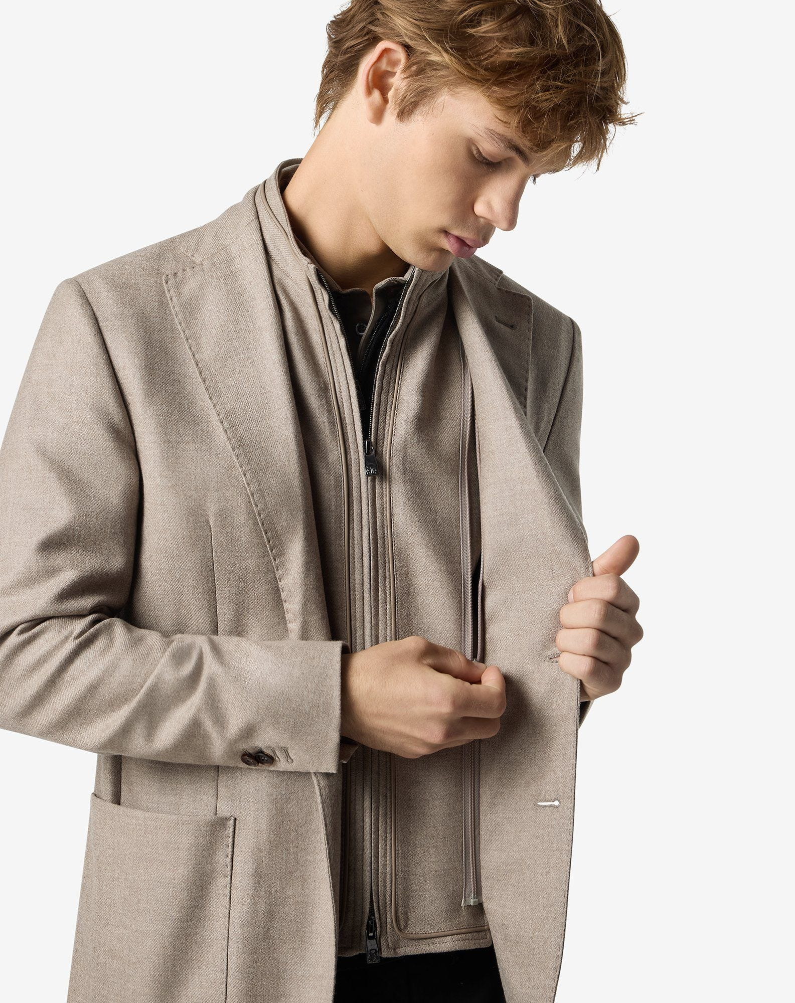 Beige wool and cashmere jacket with detachable vest - 5