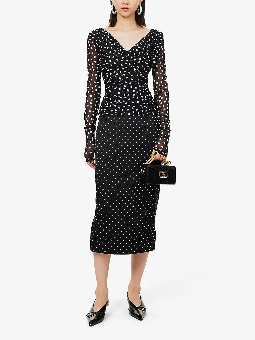 Polka dot-print off-the-shoulder stretch-woven top - 2