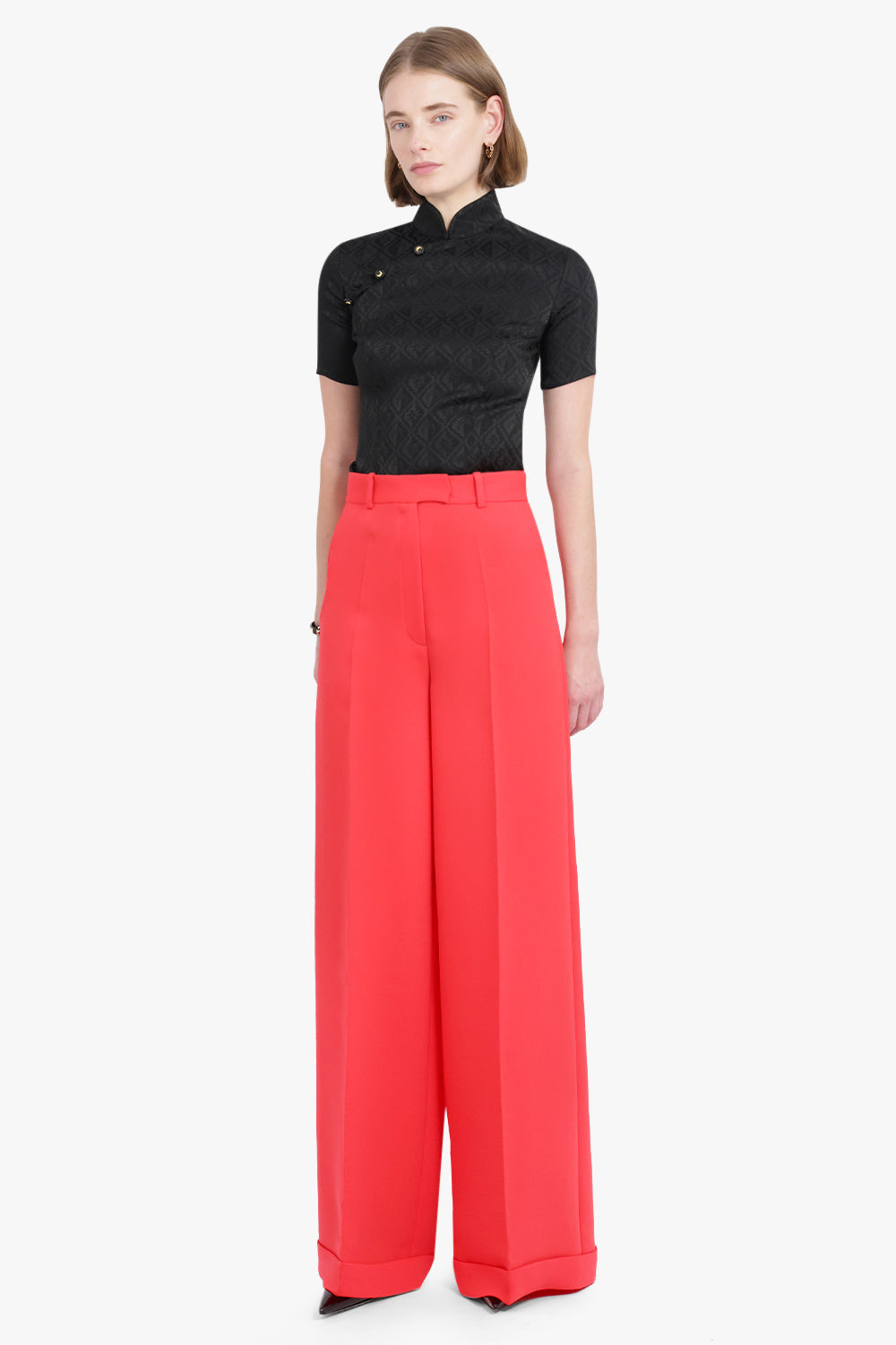JACQUARD VISCOSE LONG TOP | BLACK - 4