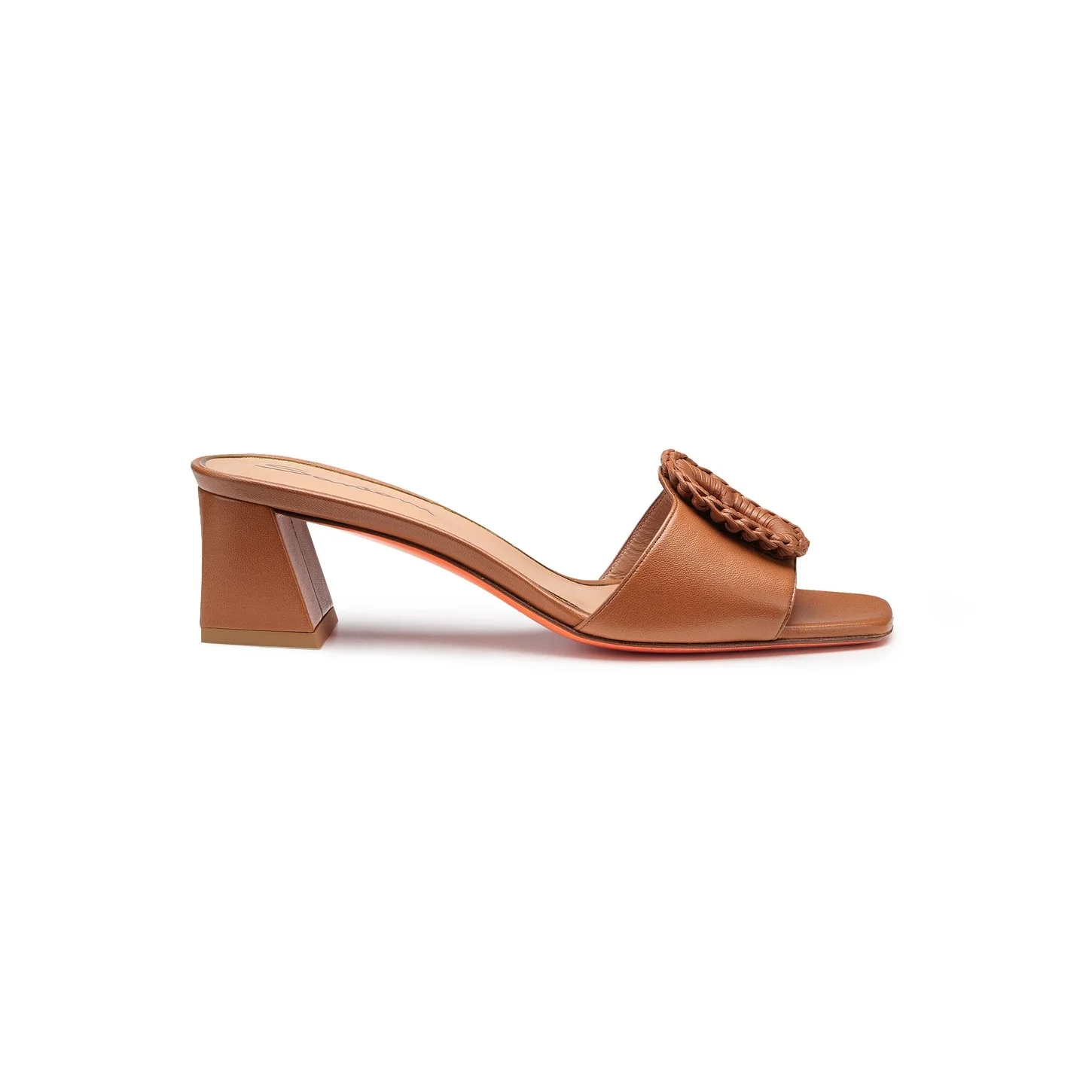Women's brown leather mid-heel sandal - 1
