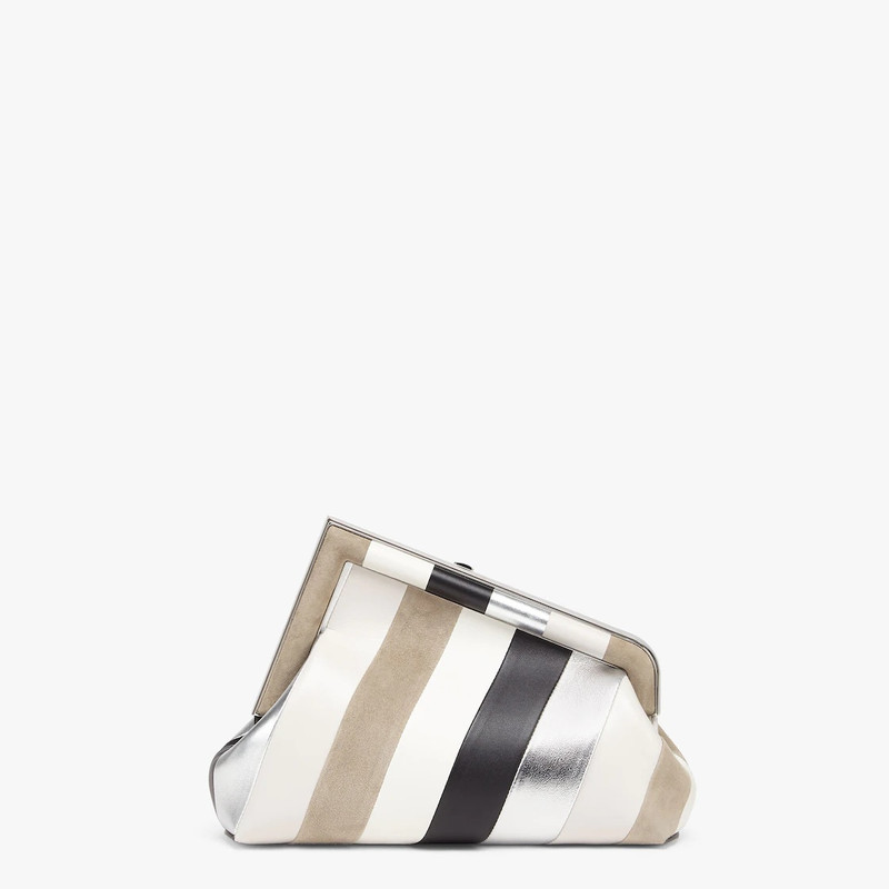 Small Fendi First bag produced by inlaying leather, laminated leather and suede by hand to create a  3