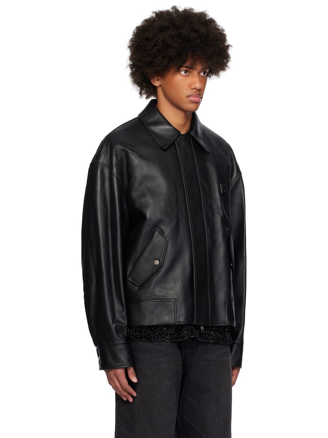 Black Padded Leather Jacket - 2