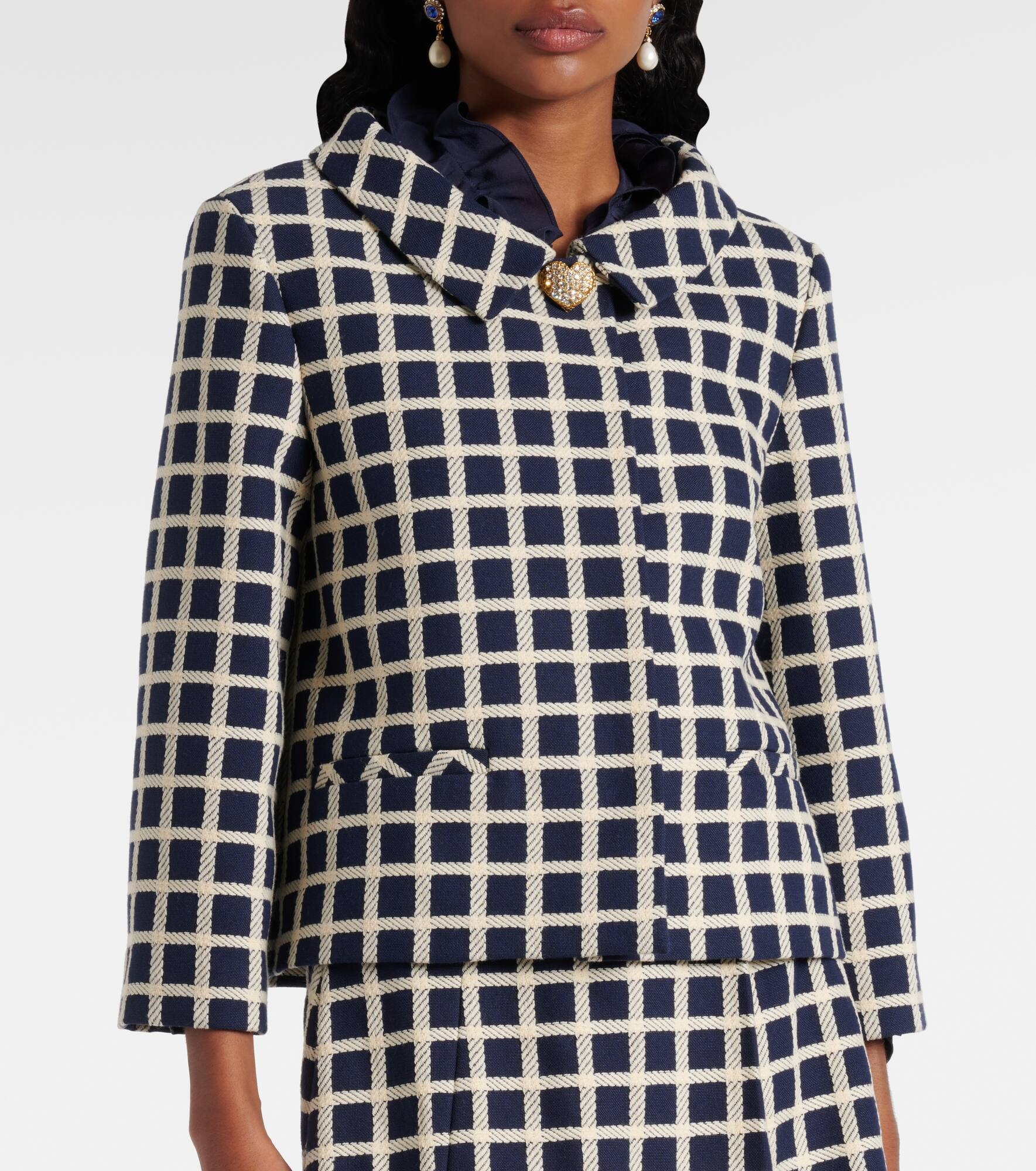 Checked wool and cotton-blend jacket - 5