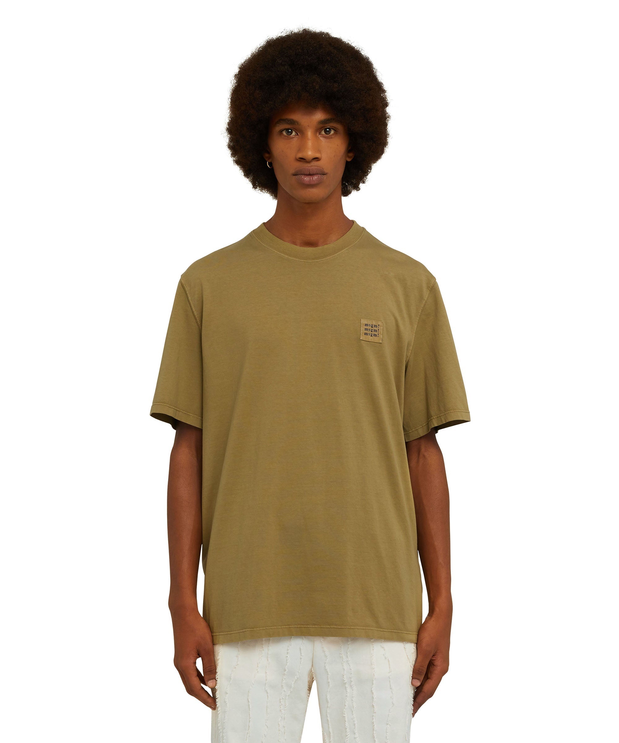 Solid color cotton crewneck t-shirt with label with logo - 2