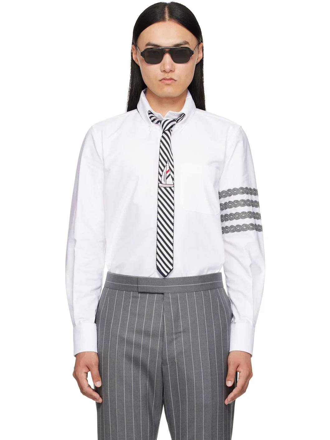 White 4-Bar Unraveling Cable Stitch Shirt - 1