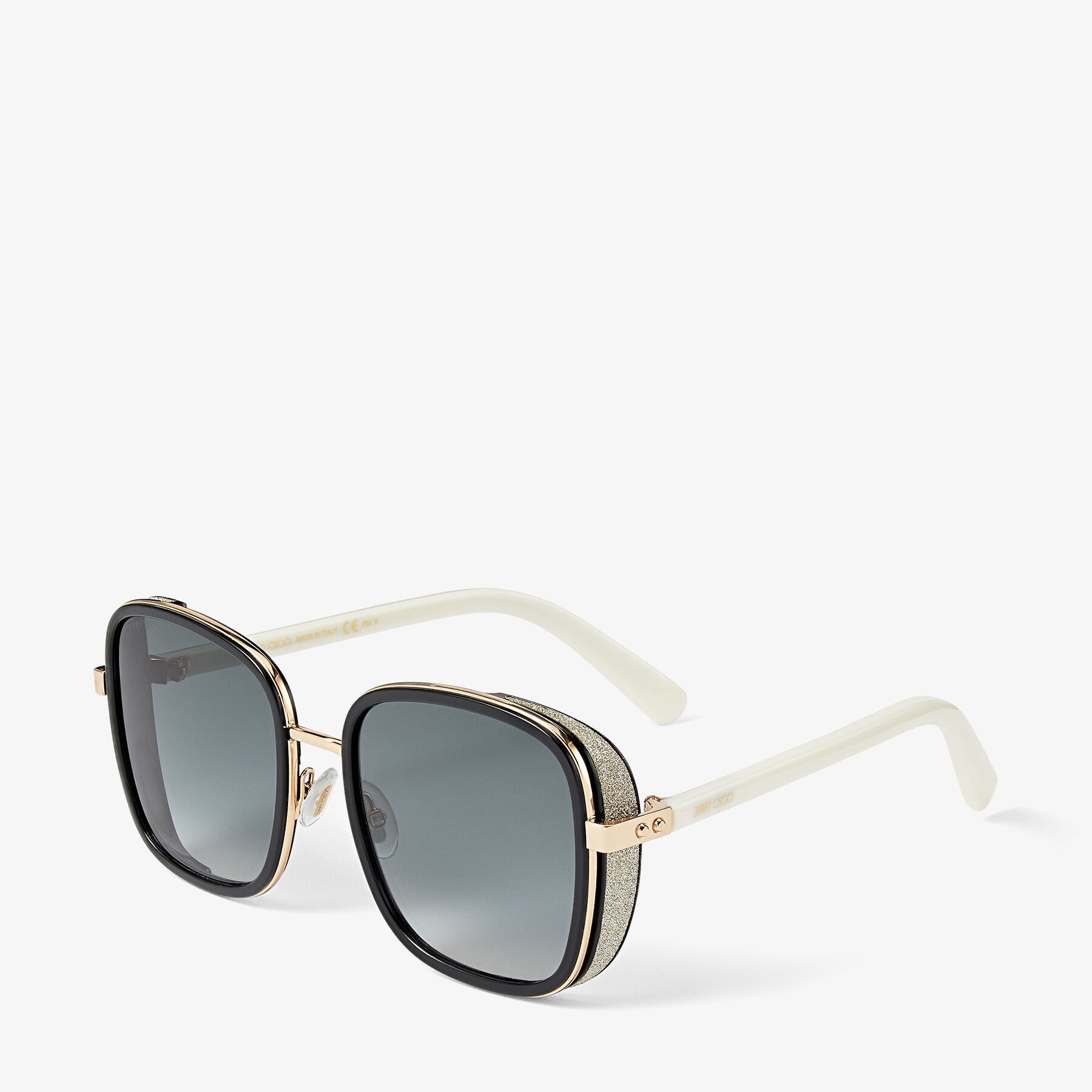 Elva
Black Square-Frame Sunglasses with Gold Glitter - 3