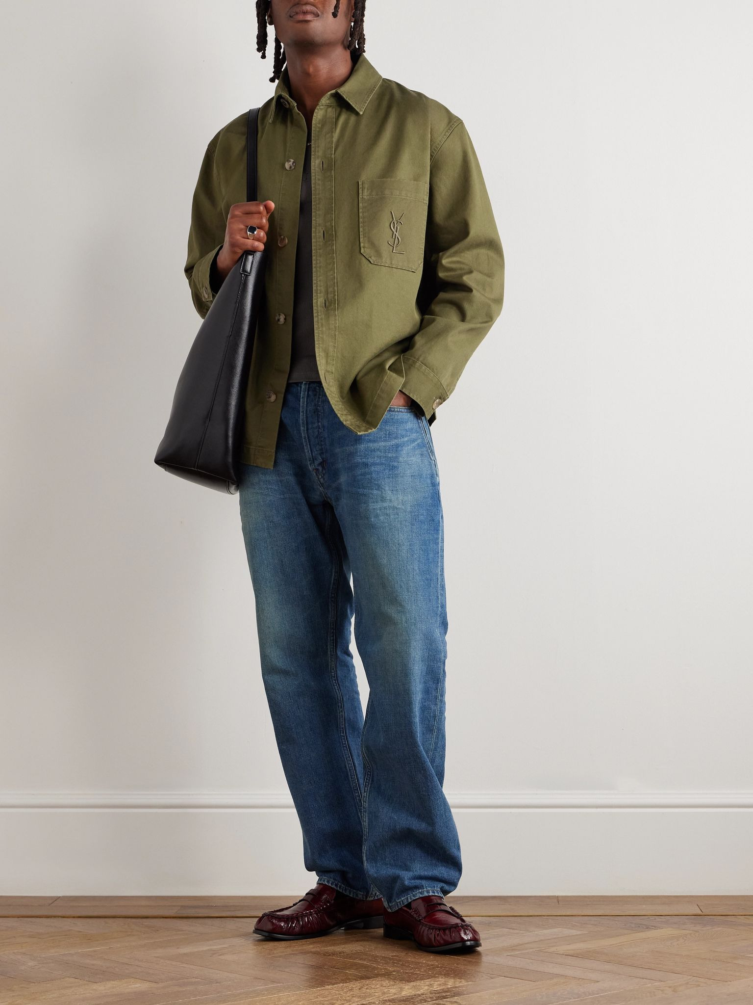 Logo-Embroidered Cotton and Linen-Blend Gabardine Overshirt Green - 2