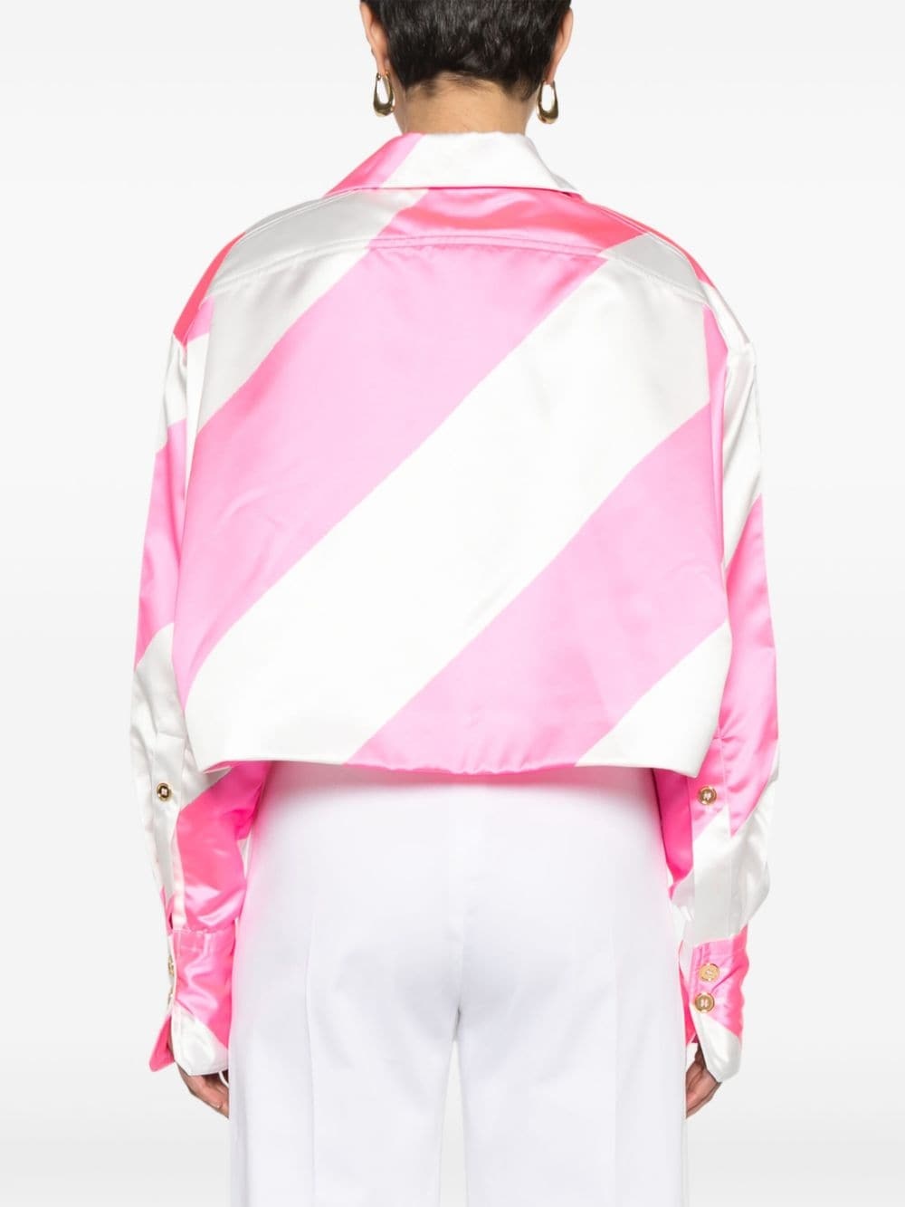 diagonal-striped cropped satin jacket - 4