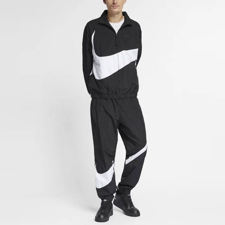 Nike Big Swoosh Sportswear Cardigan Woven Stand Collar Logo Jacket Black AR3133-010 - 3