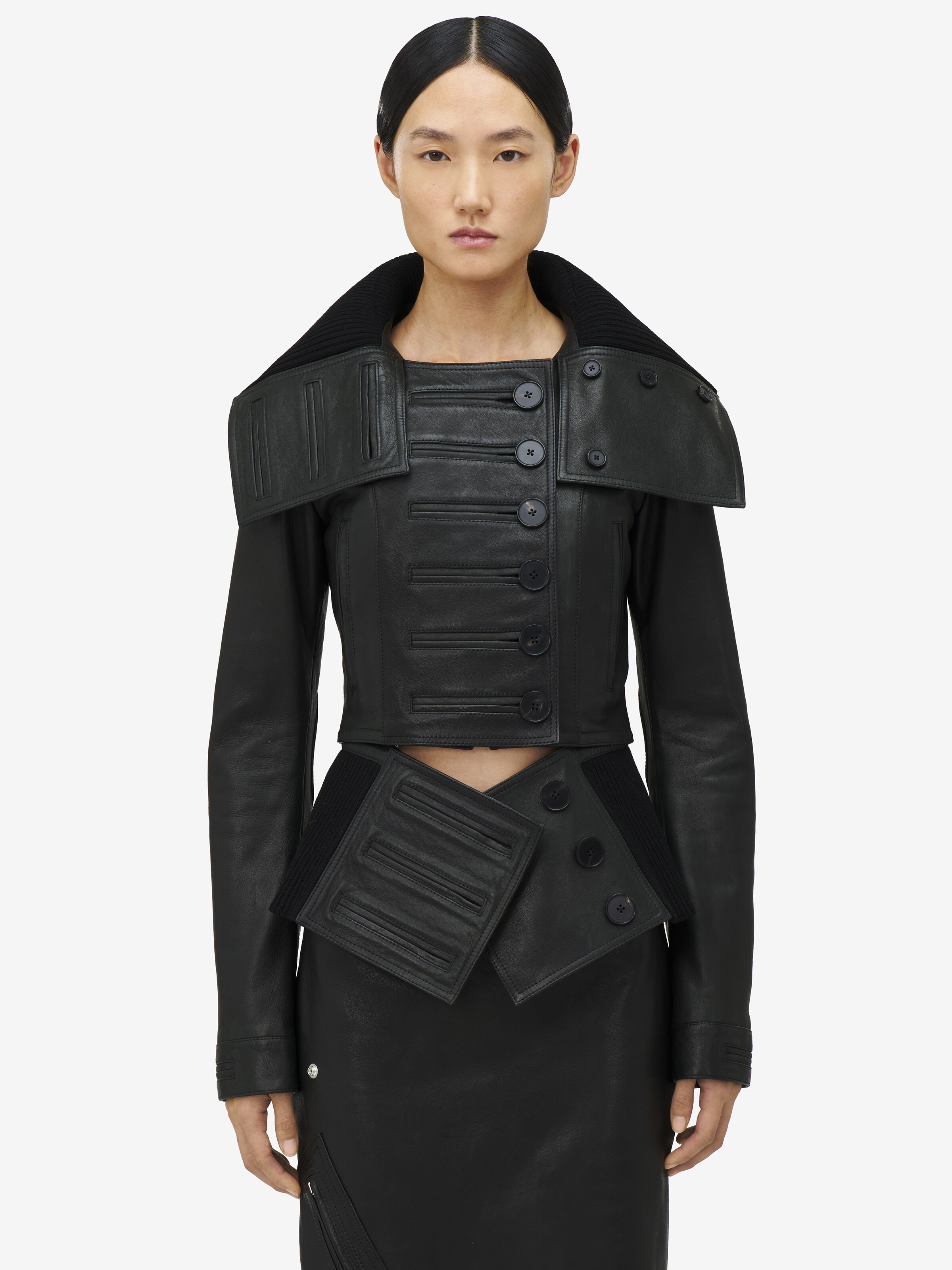 Exaggerated Buttonhole Leather Jacket - 2