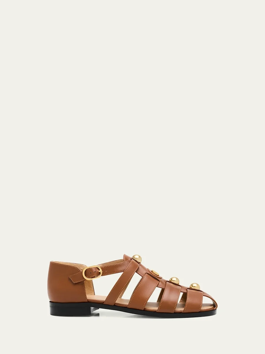 VLogo Stud Leather Fisherman Sandals - 1