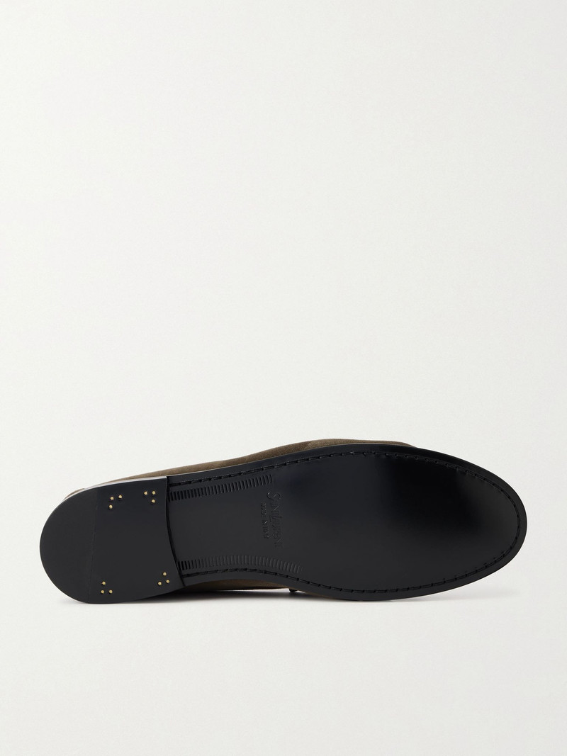 SAINT LAURENT Le Loafer Monogram Logo-Appliquéd Suede Penny Loafers Dark gray outlook