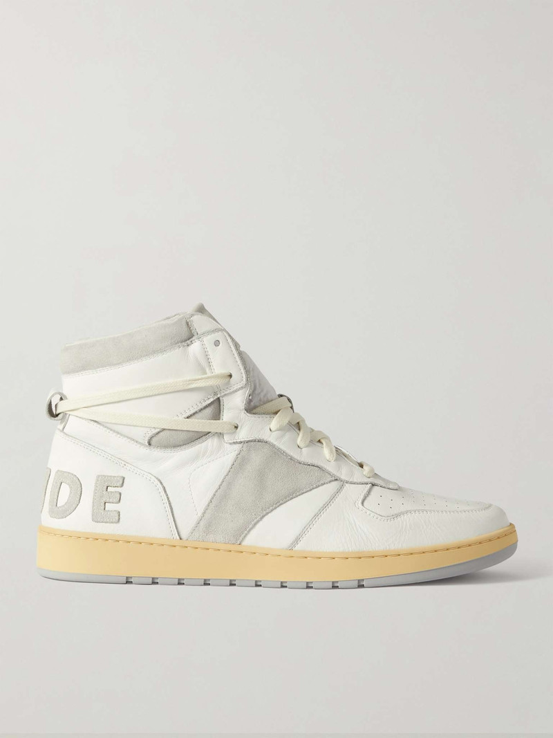 Rhecess Distressed Leather and Suede High-Top Sneakers - 1