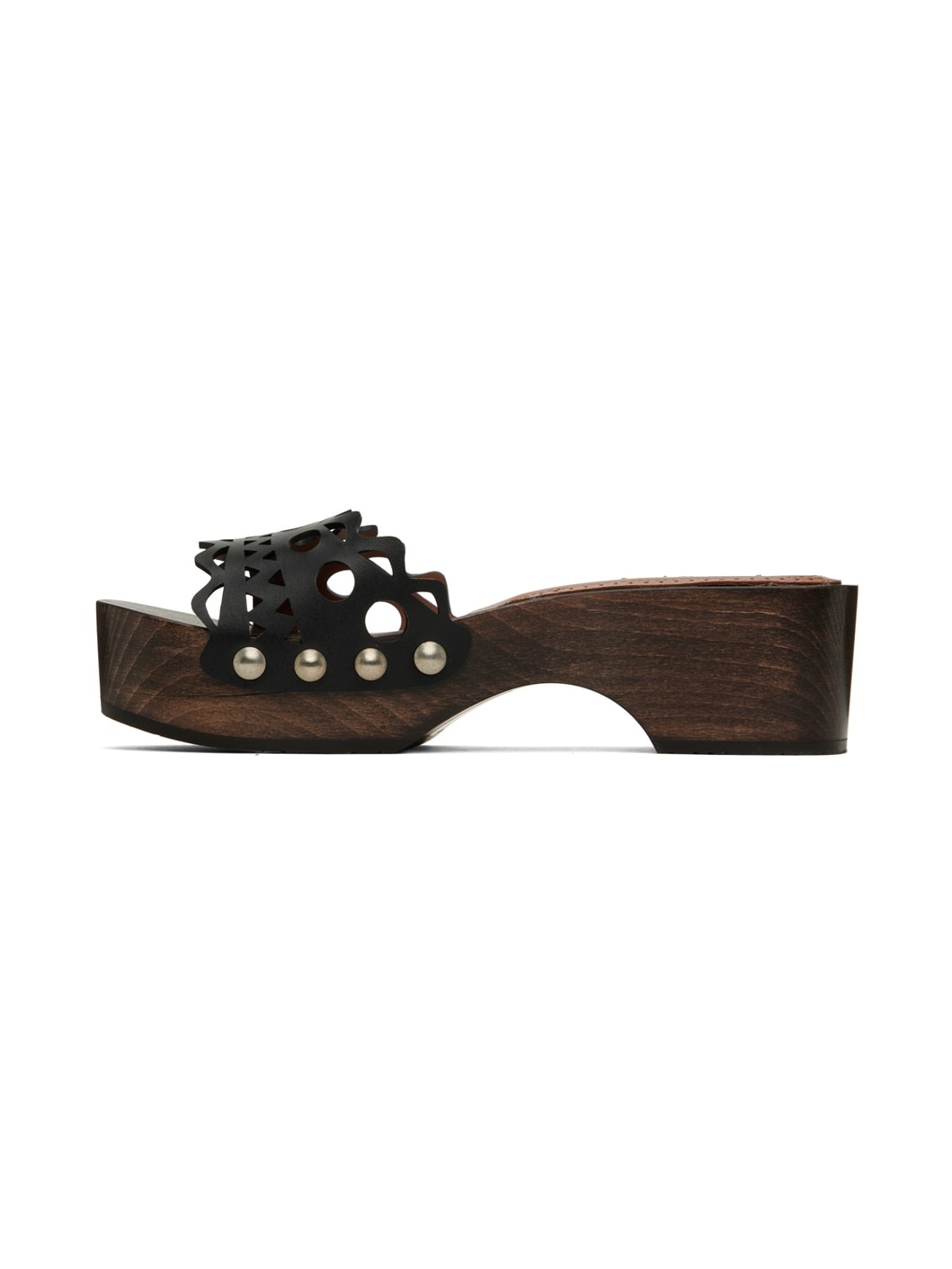Black Wooden Flat Clogs - 3