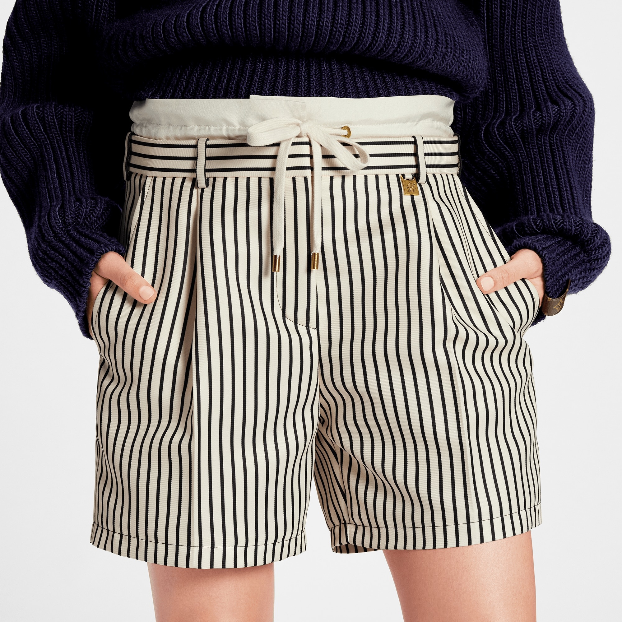 Stripe Print Trompe L’Oeil Paperbag Shorts - 4