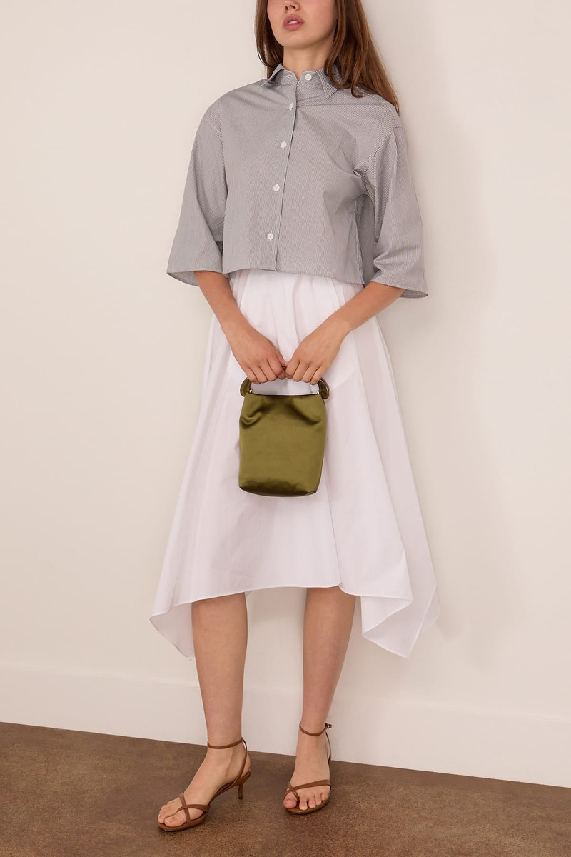 MARIA McMANUS Cropped Short Sleeve Shirt in Pinstripe Black/White outlook