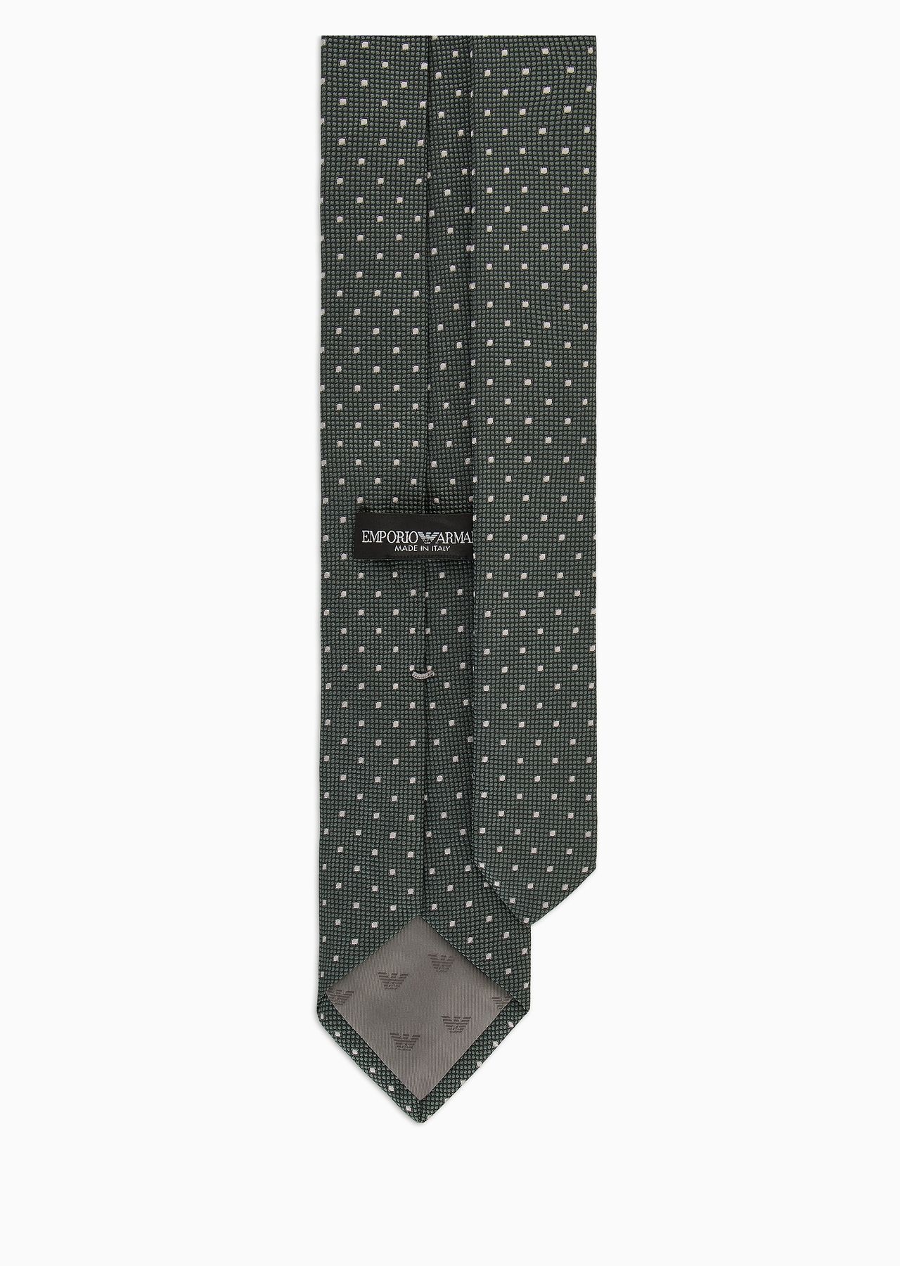 Pure silk tie with jacquard polka dot-effect micro-check - 2