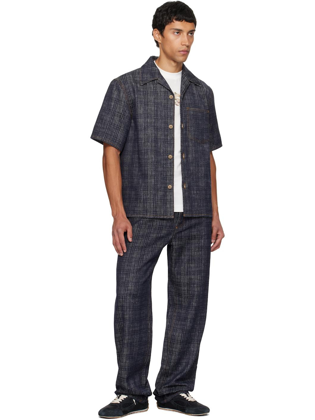 Navy Relaxed Fit Check Denim Shirt - 4
