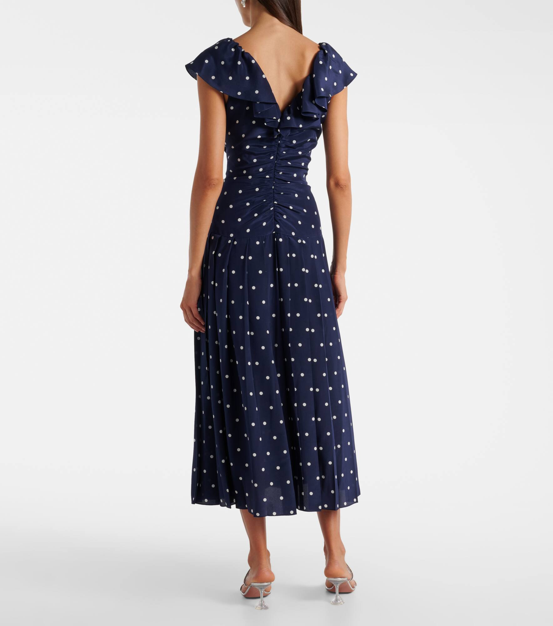 Polka-dot ruffled silk midi dress - 3
