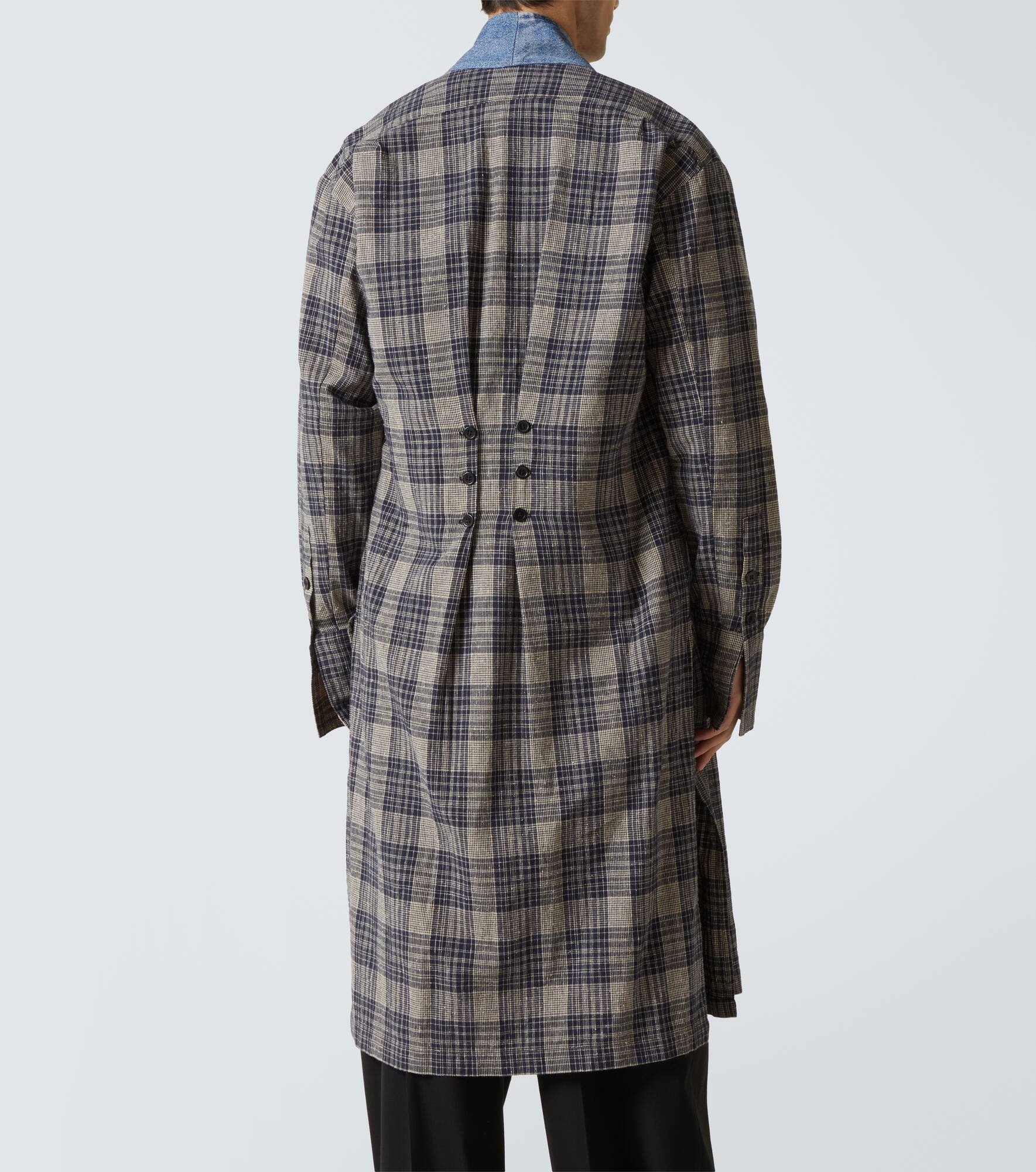 Plaid denim-trimmed cotton coat - 4
