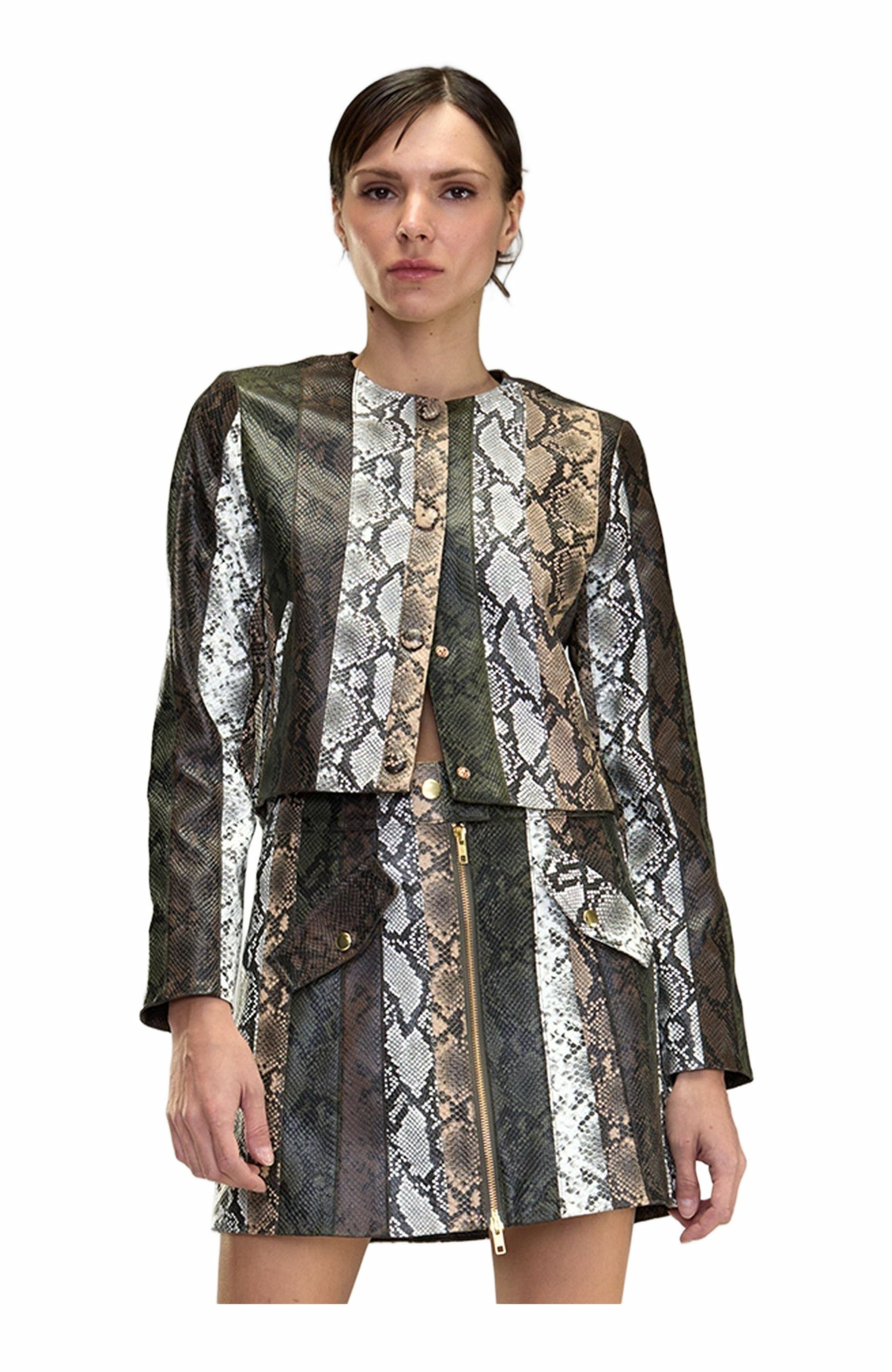 Cynthia Rowley Snake-Embossed Vegan Leather Cropped Jacket in Multi at Nordstrom - 5
