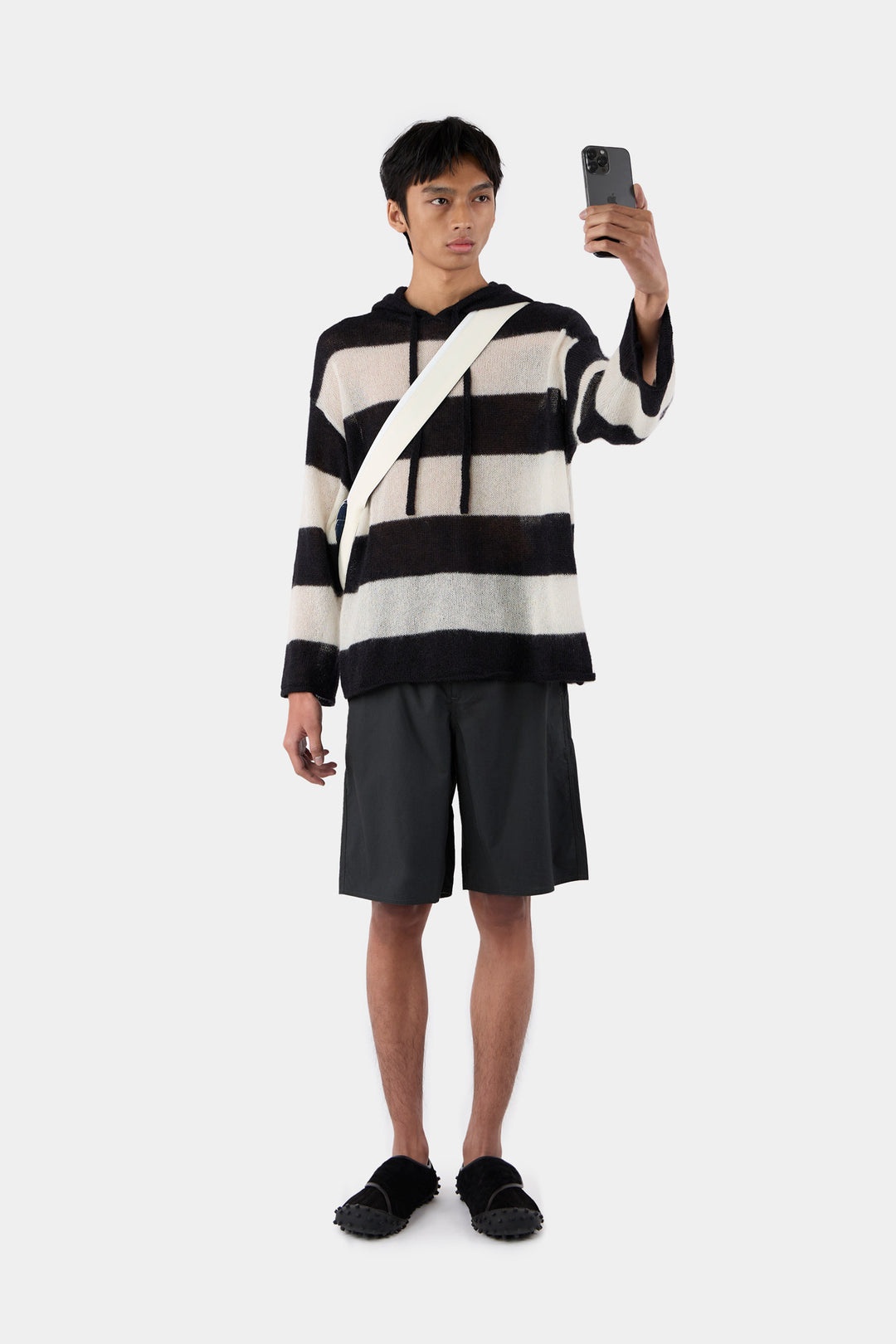 HOODIE / wool / cream & black stripes - 3