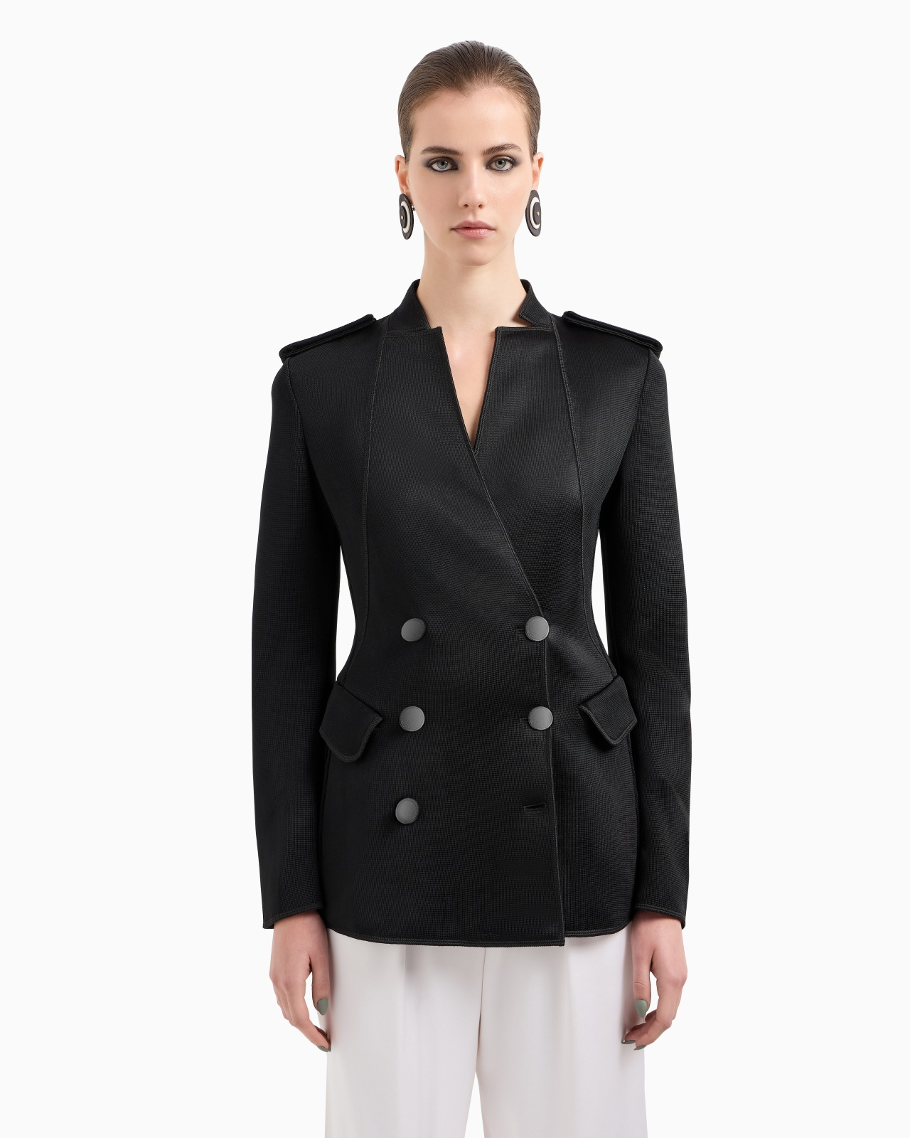 DOUBLE-BREASTED JACKET IN VISCOSE JERSEY - 4