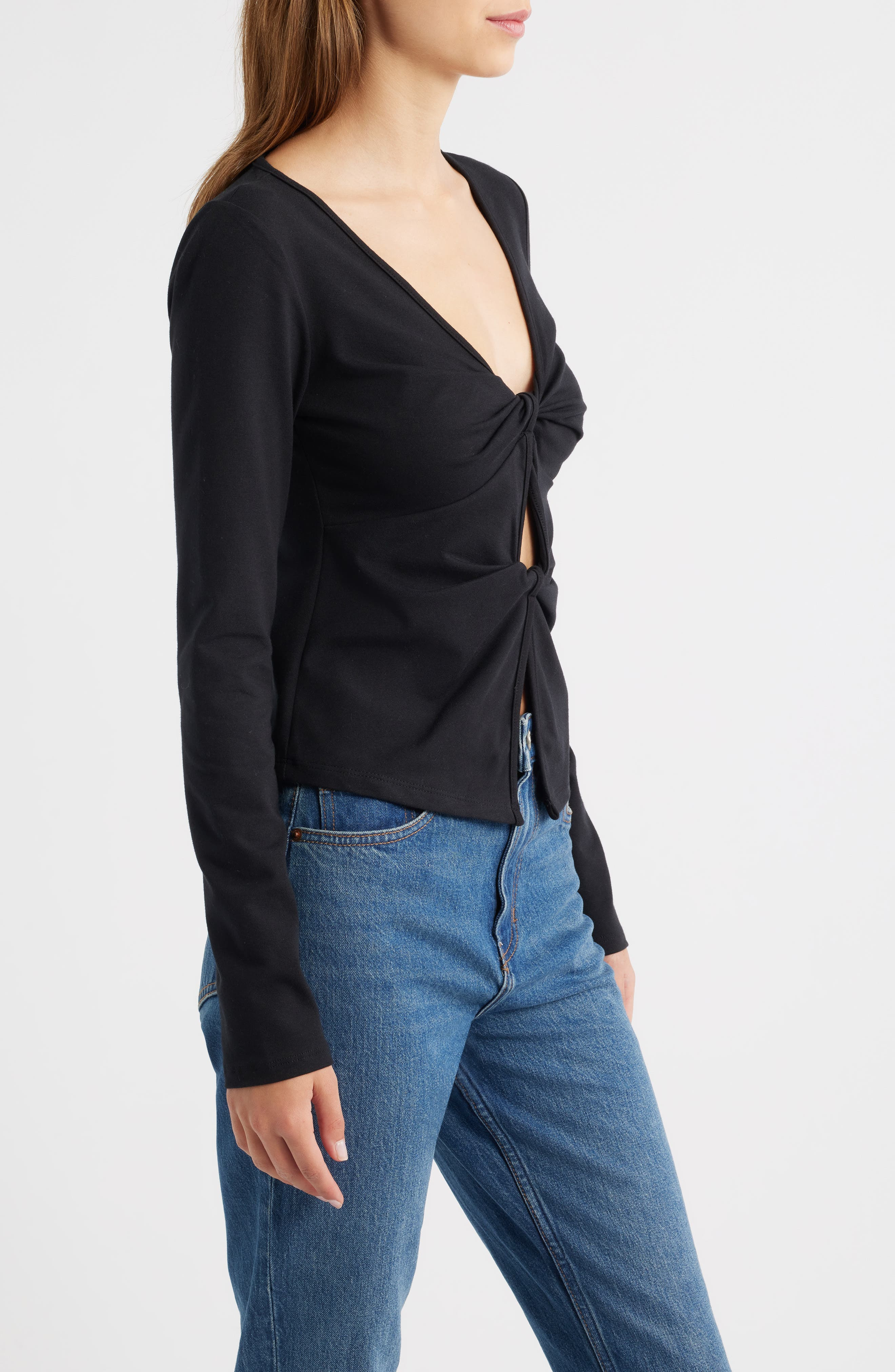 Reformation Silas Twist Detail Stretch Cotton Knit Top in Black at Nordstrom - 3