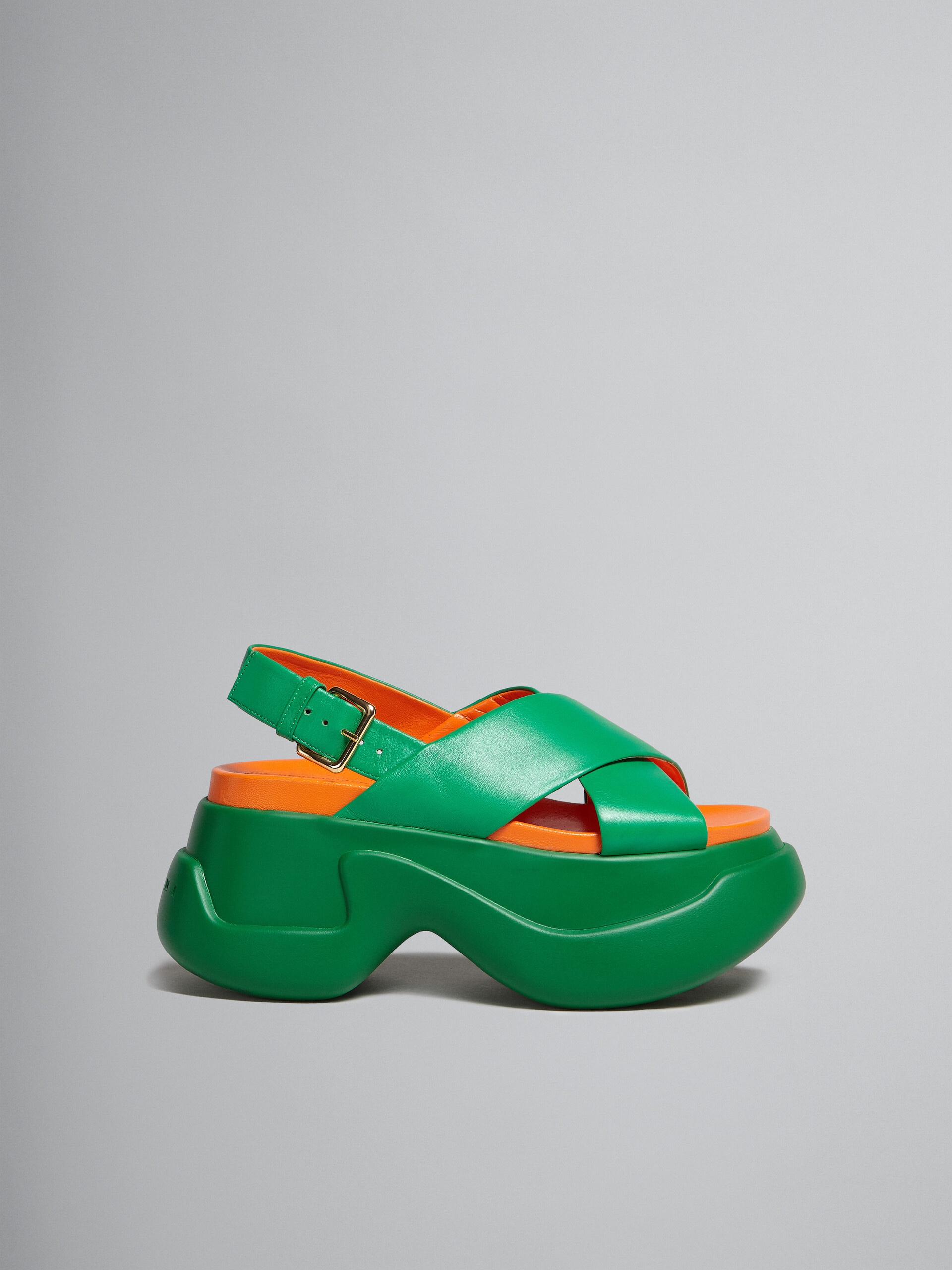 GREEN LEATHER CRISS-CROSS SANDAL - 1