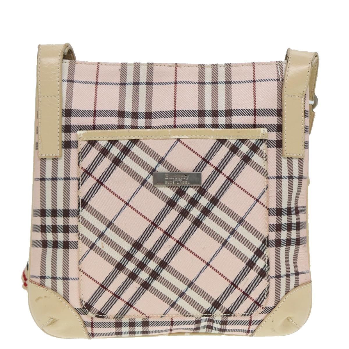 Burberry Nova Check Blue Label Shoulder Bag Nylon Beige Silver - 13