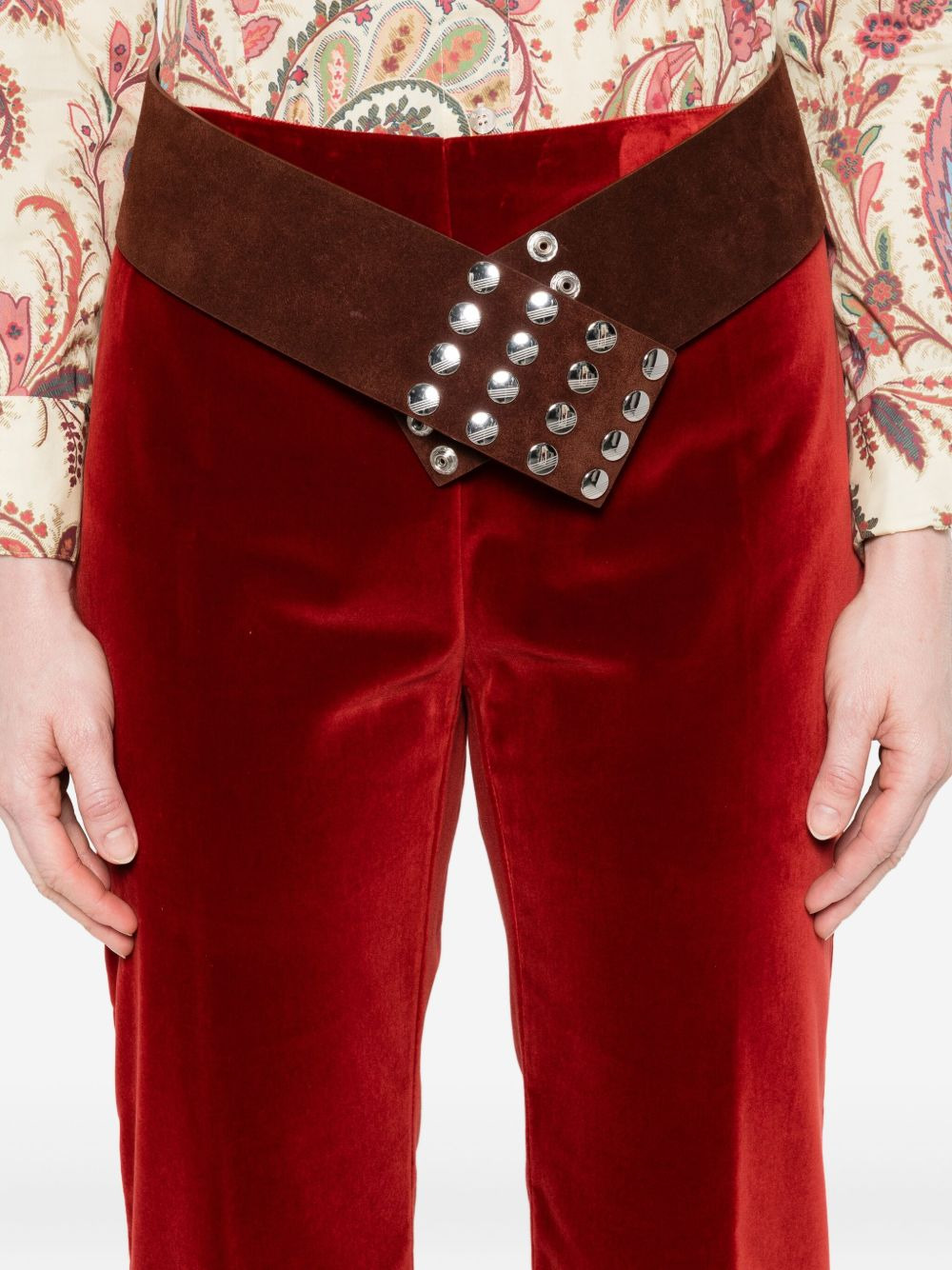 velvet-textured trousers - 5