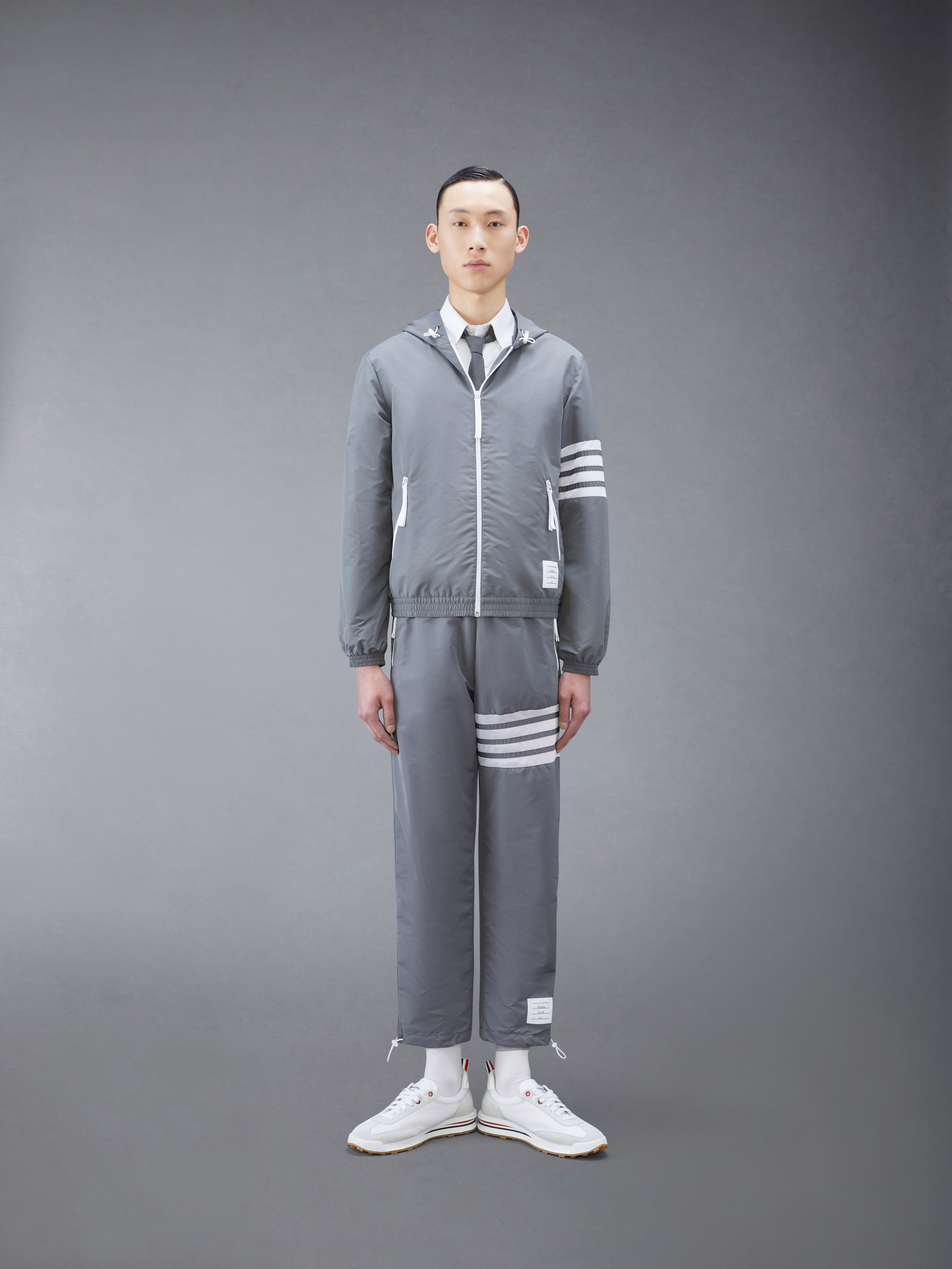 Medium Grey Sustainable Ripstop Mesh 4-Bar Hooded Zip up Jacket - 4
