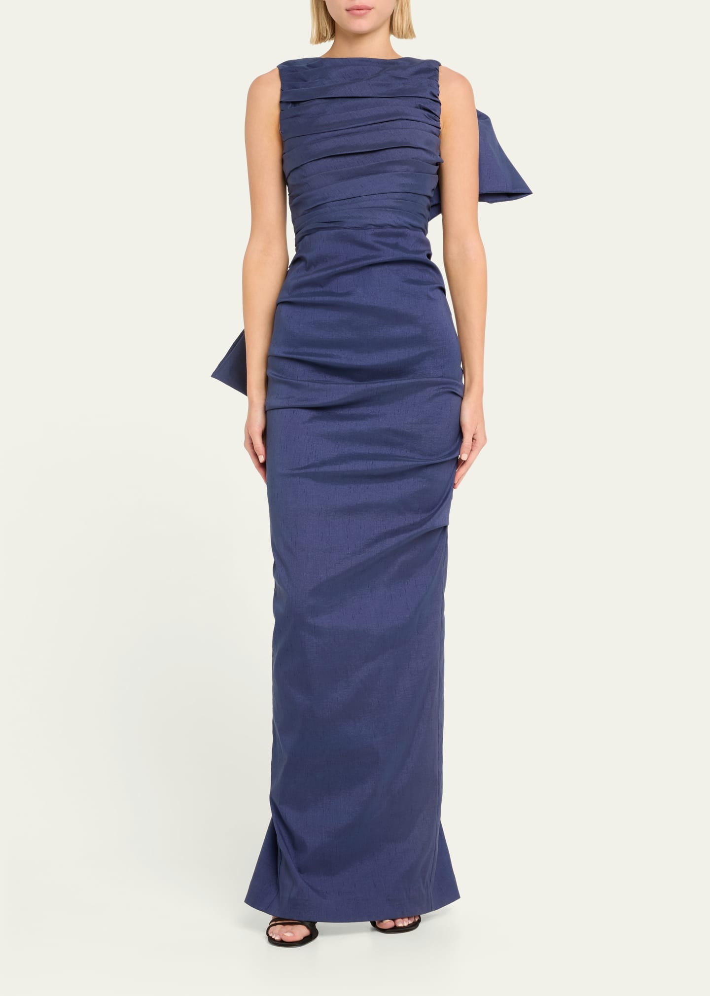 Zora Ruched Taffeta Gown with Back Bow - 2