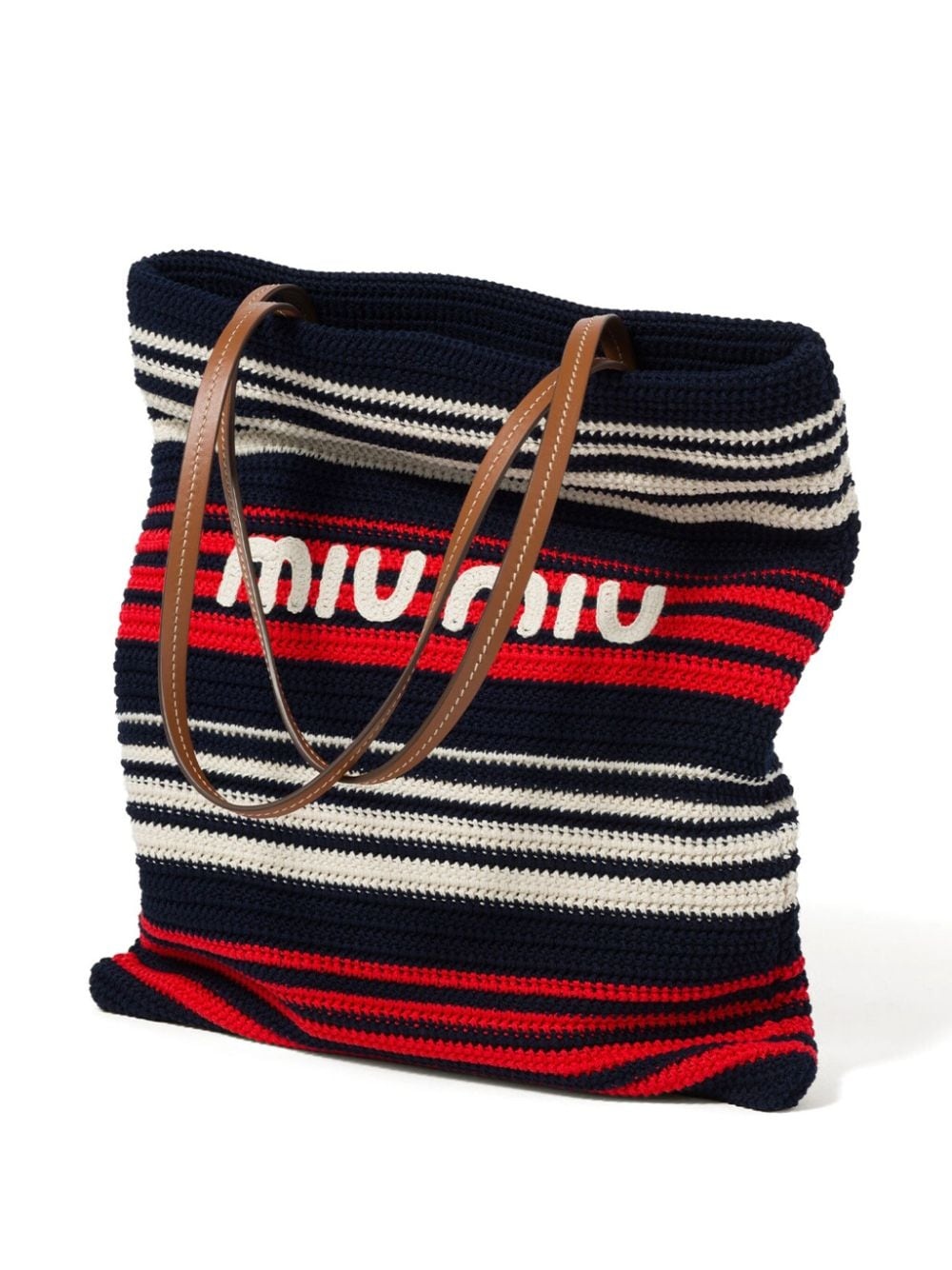 striped crochet-knit tote bag - 5