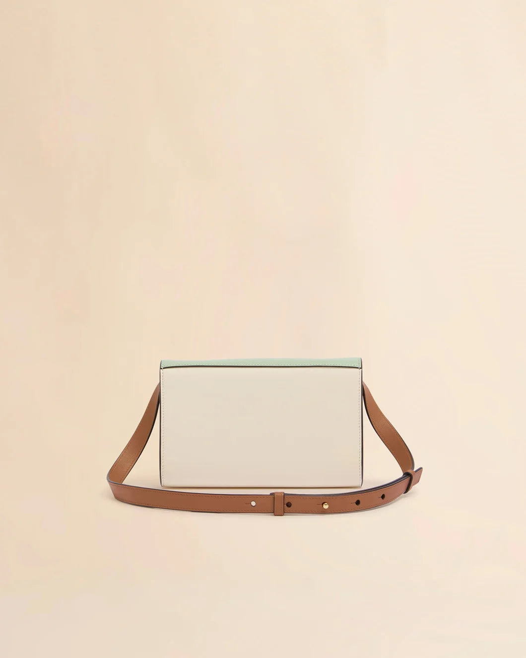 GREEN CREAM AND BROWN LEATHER TRUNKAROO CLUTCH - 3