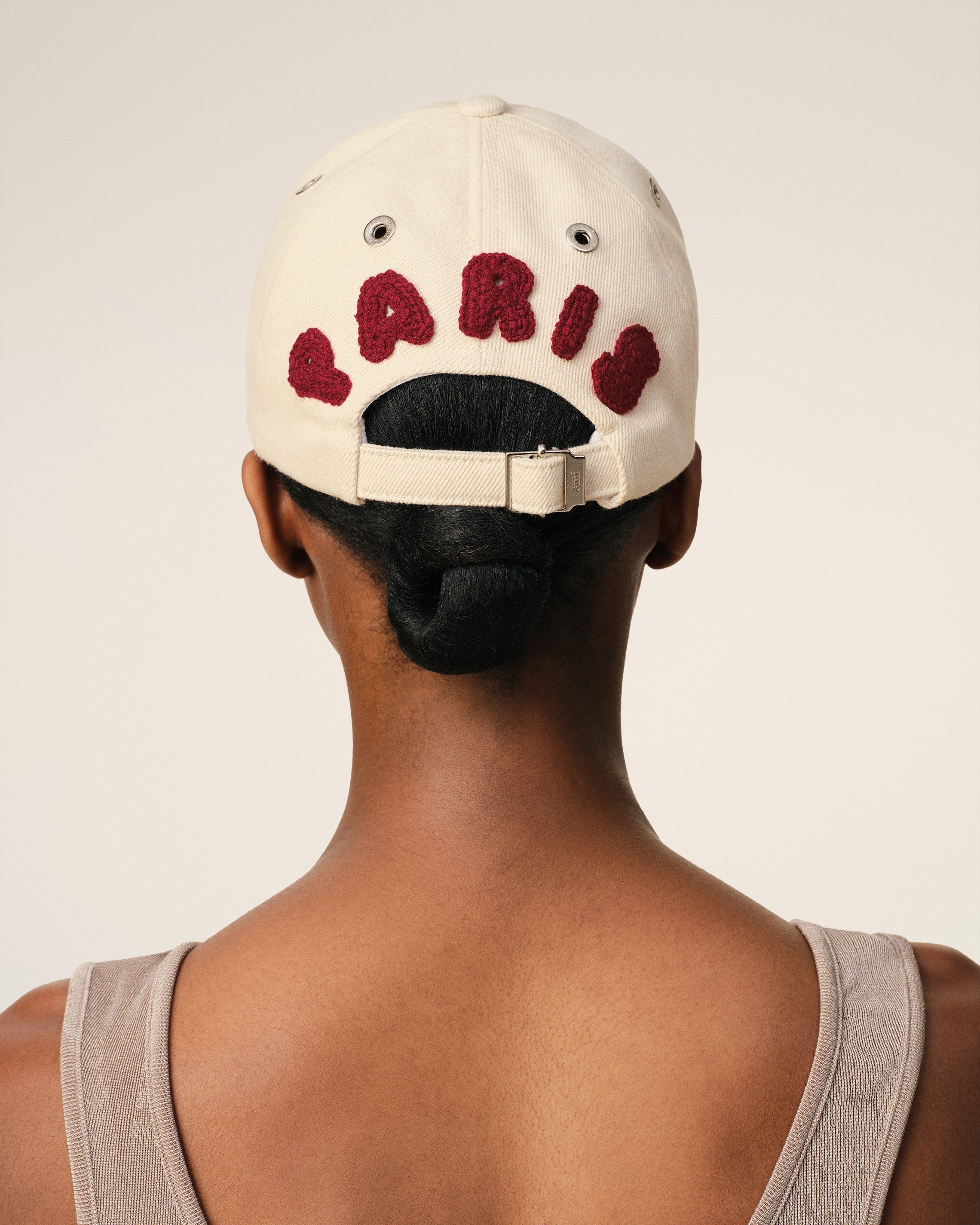 BEIGE COTTON AMI PARIS PATCH TRUCKER CAP - 6