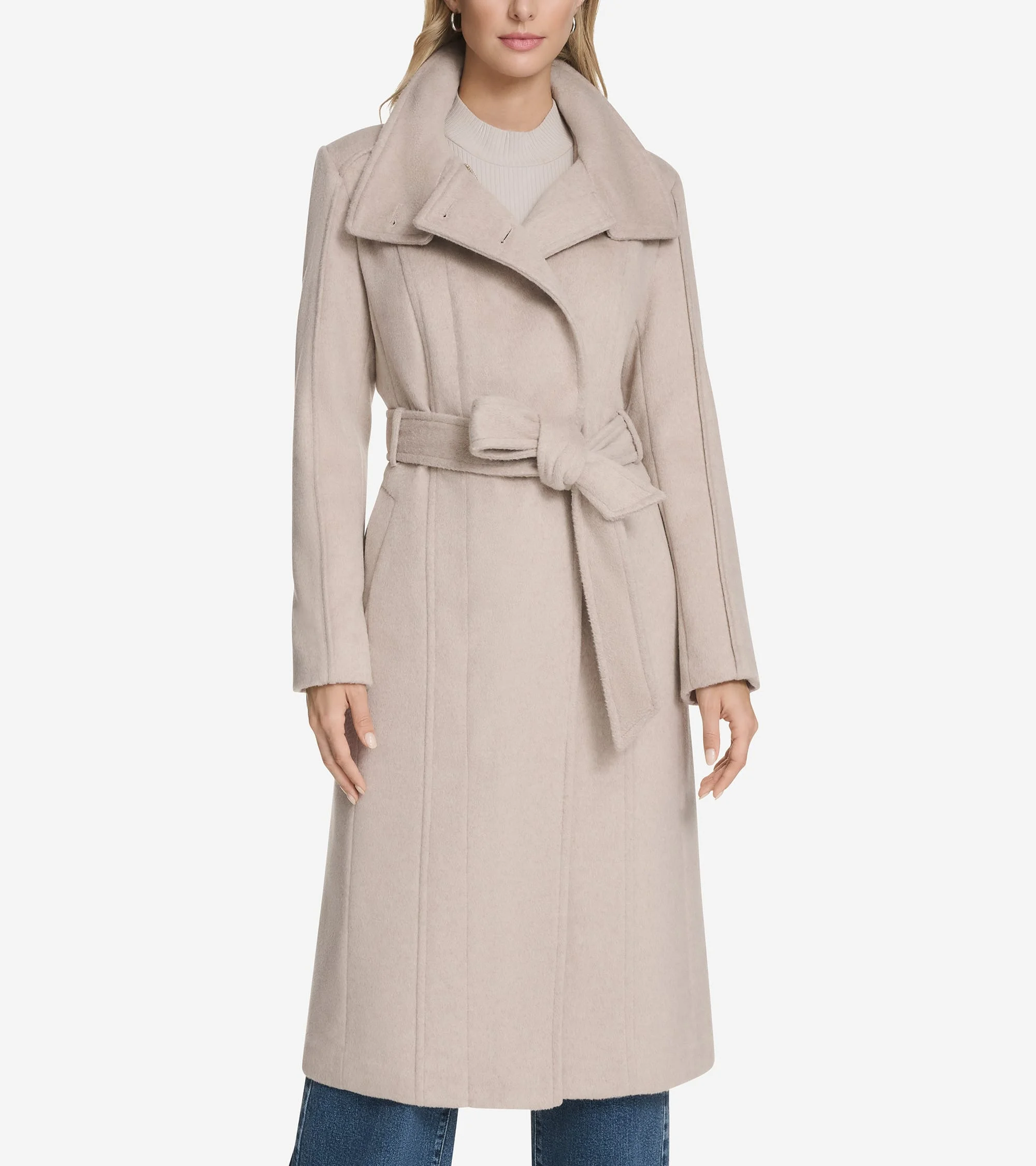 Women's Slick Wool Belted Coat - 1