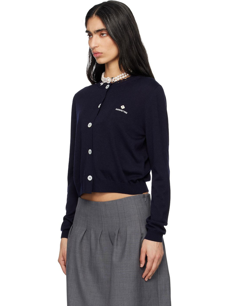 SHUSHU/TONG Navy Logo-Stitch Knit Cardigan outlook