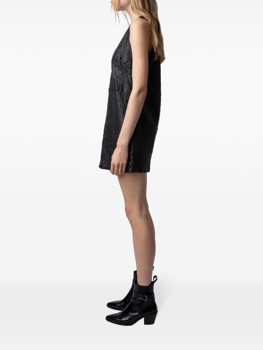 V-neck leather minidress - 5