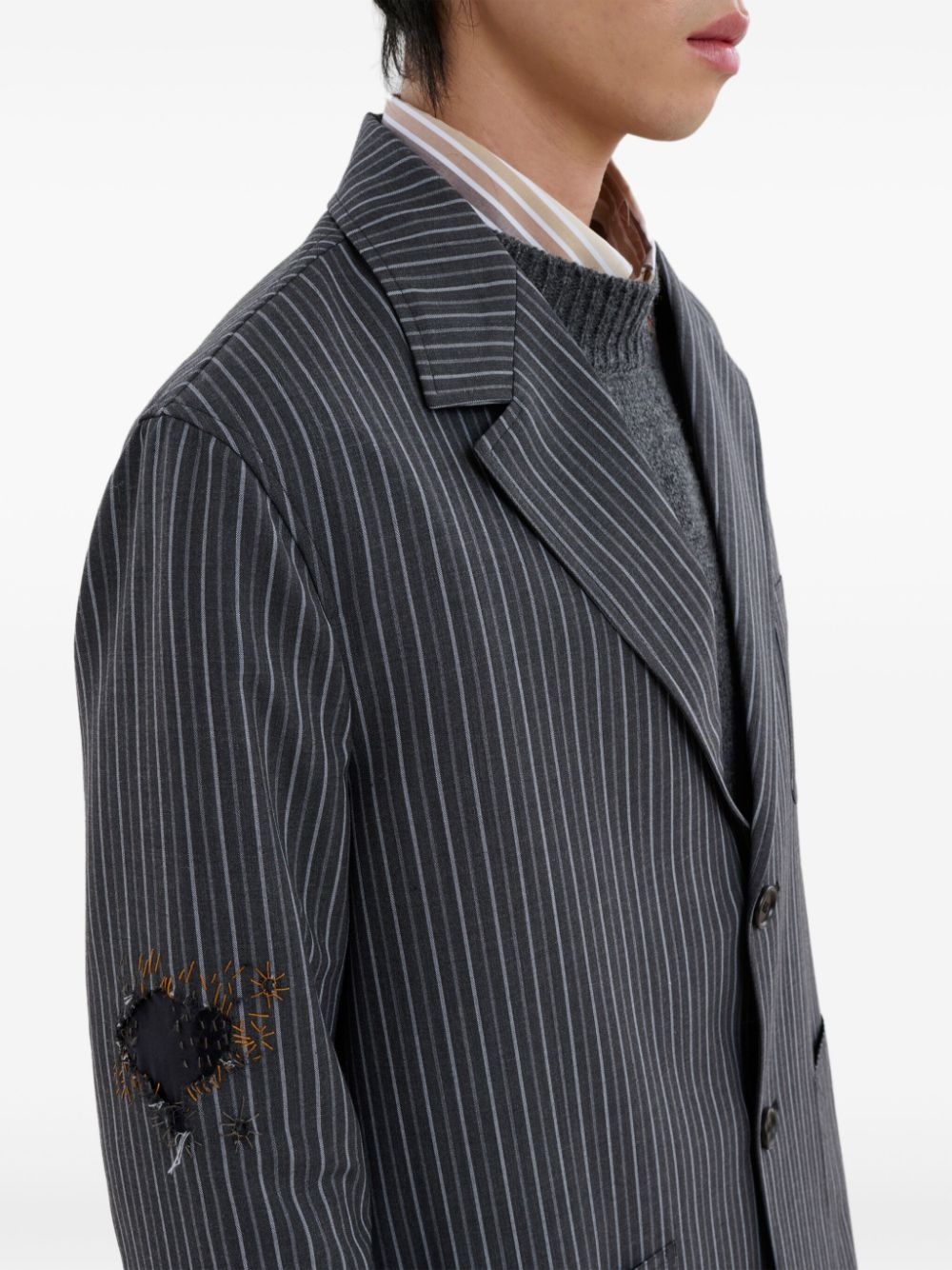 distressed-effect striped blazer - 6