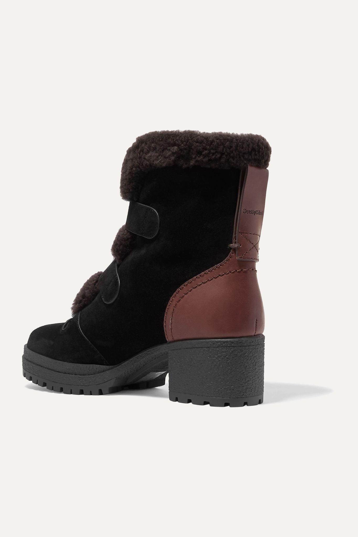 Shearling-trimmed suede and leather ankle boots - 4