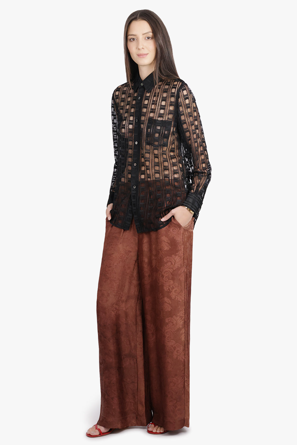 POCKET DETAIL LACE L/S SHIRT | BLACK - 2