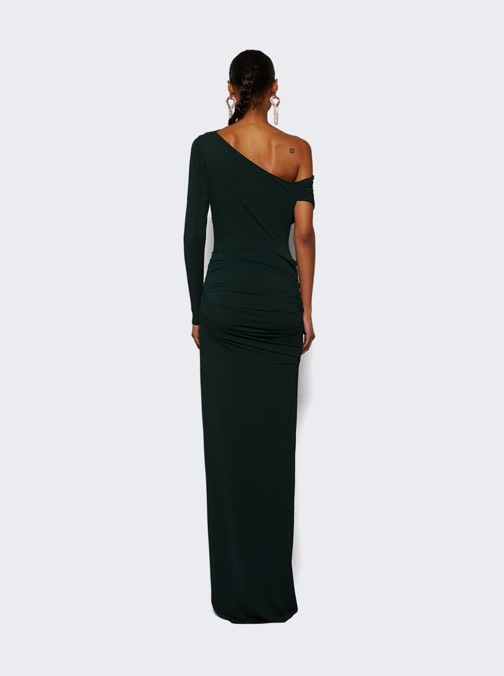 Asymmetric Drape Column Dress In Crepe Jersey Forest Green - 4