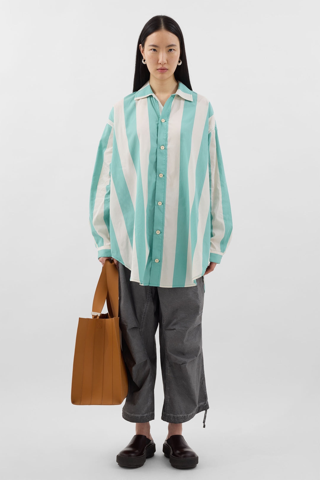MEGA OVER SHIRT / off white & green stripes - 3