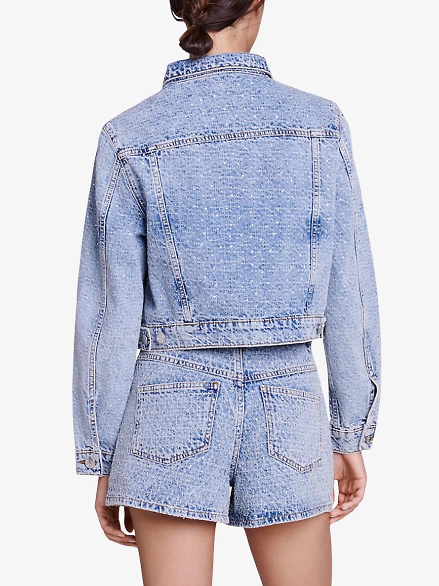 Rhinestone-embellished cropped denim jacket - 4