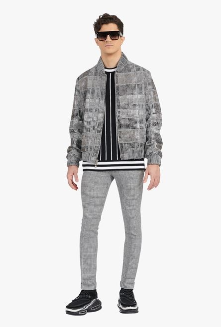 Glen plaid bomber jacket in silver rhinestones - 2