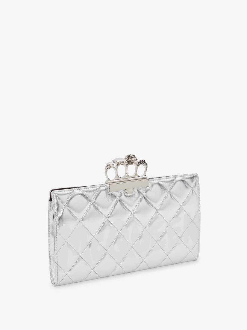 Mcqueen Graffiti Jewelled Flat Pouch in Silver/white - 2