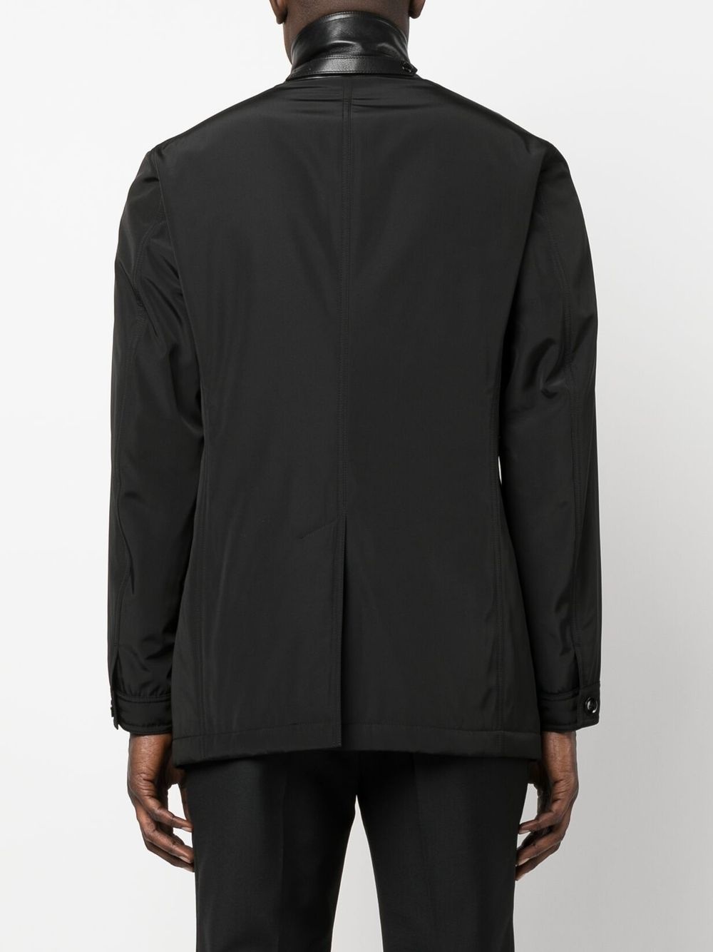 leather-trim single-breasted blazer - 4