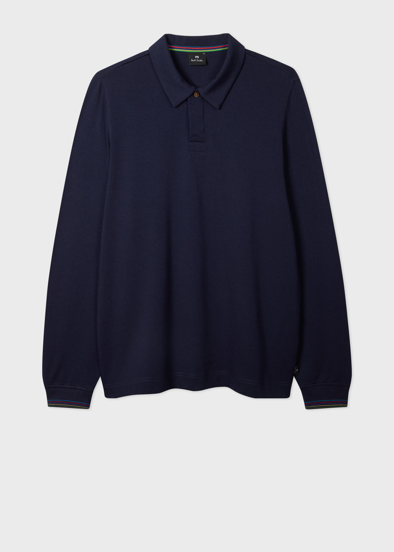 Navy Cotton-Modal Long-Sleeve Polo Shirt 1